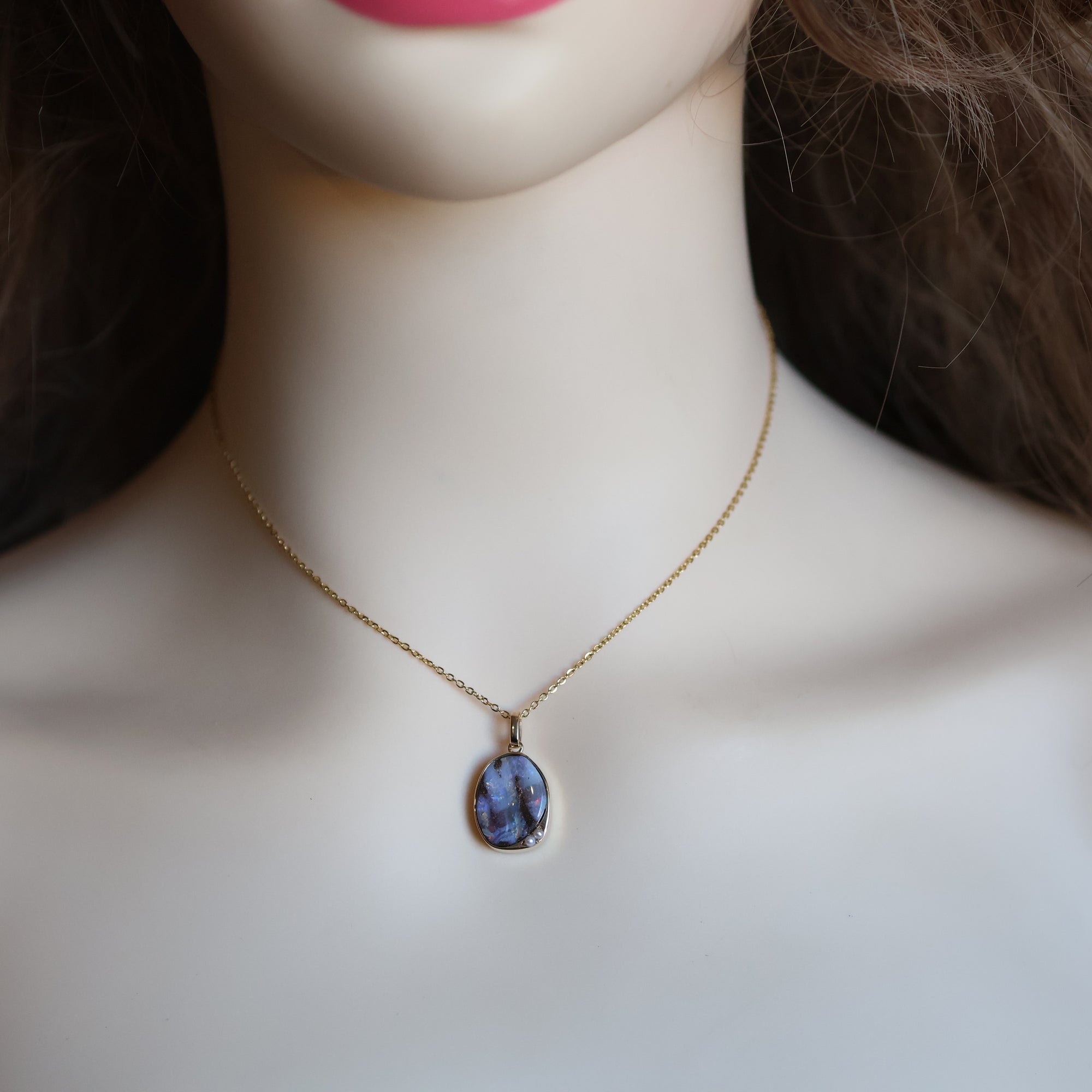 14K Solid Gold Light Purple Boulder Opal Pendant Handmade in Australia