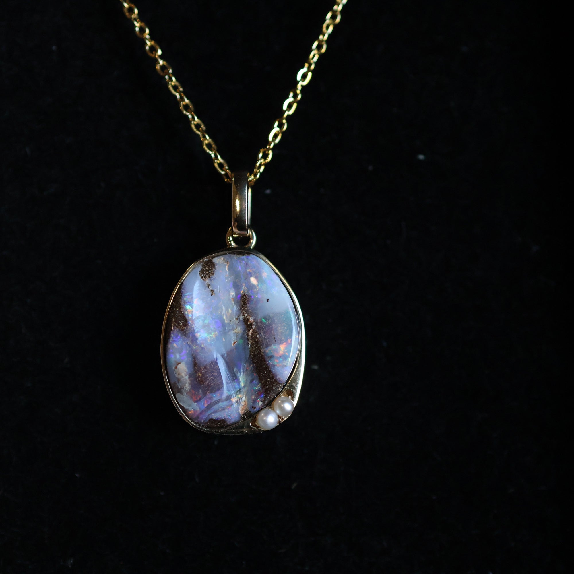 14K Solid Gold Light Purple Boulder Opal Pendant Handmade in Australia