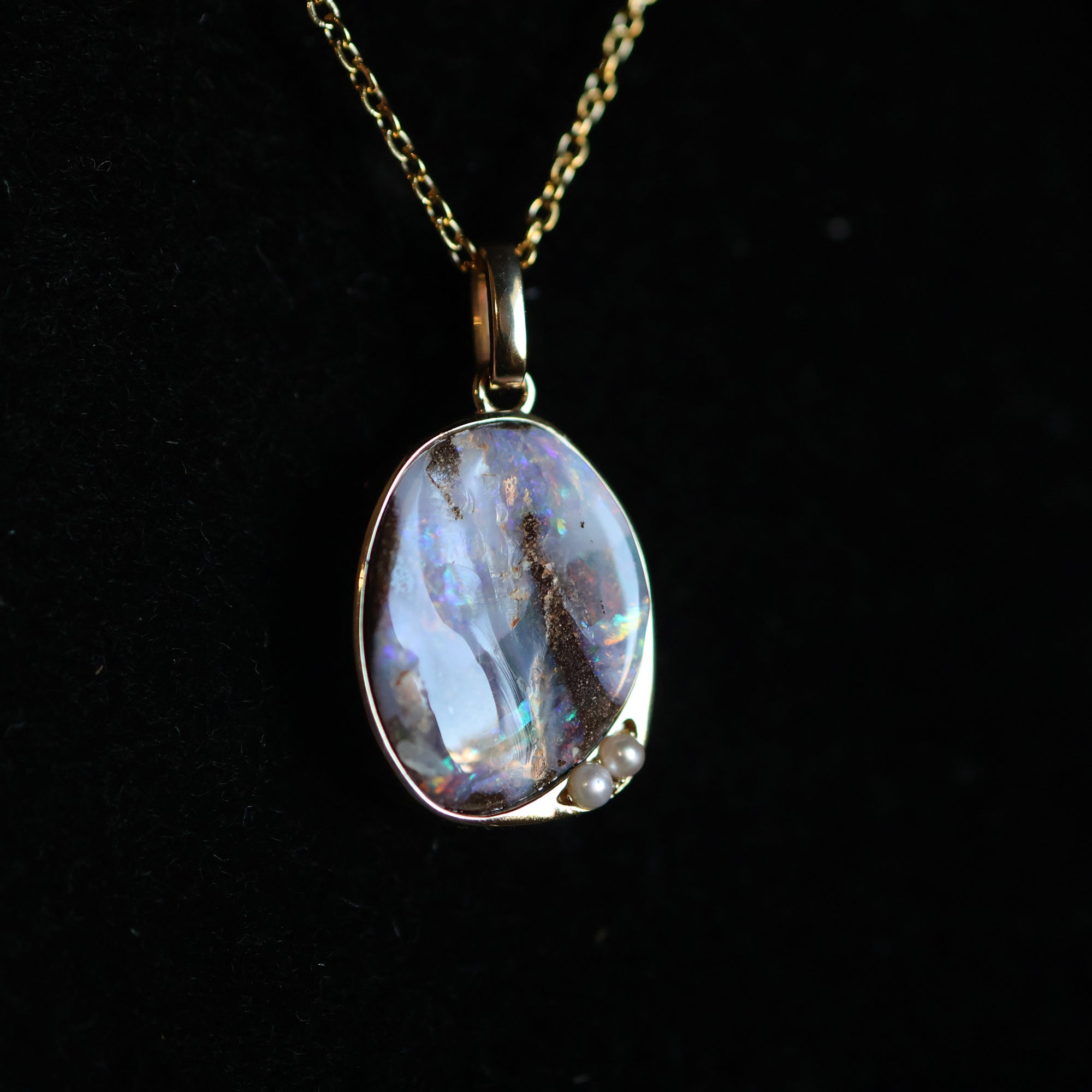 14K Solid Gold Light Purple Boulder Opal Pendant Handmade in Australia