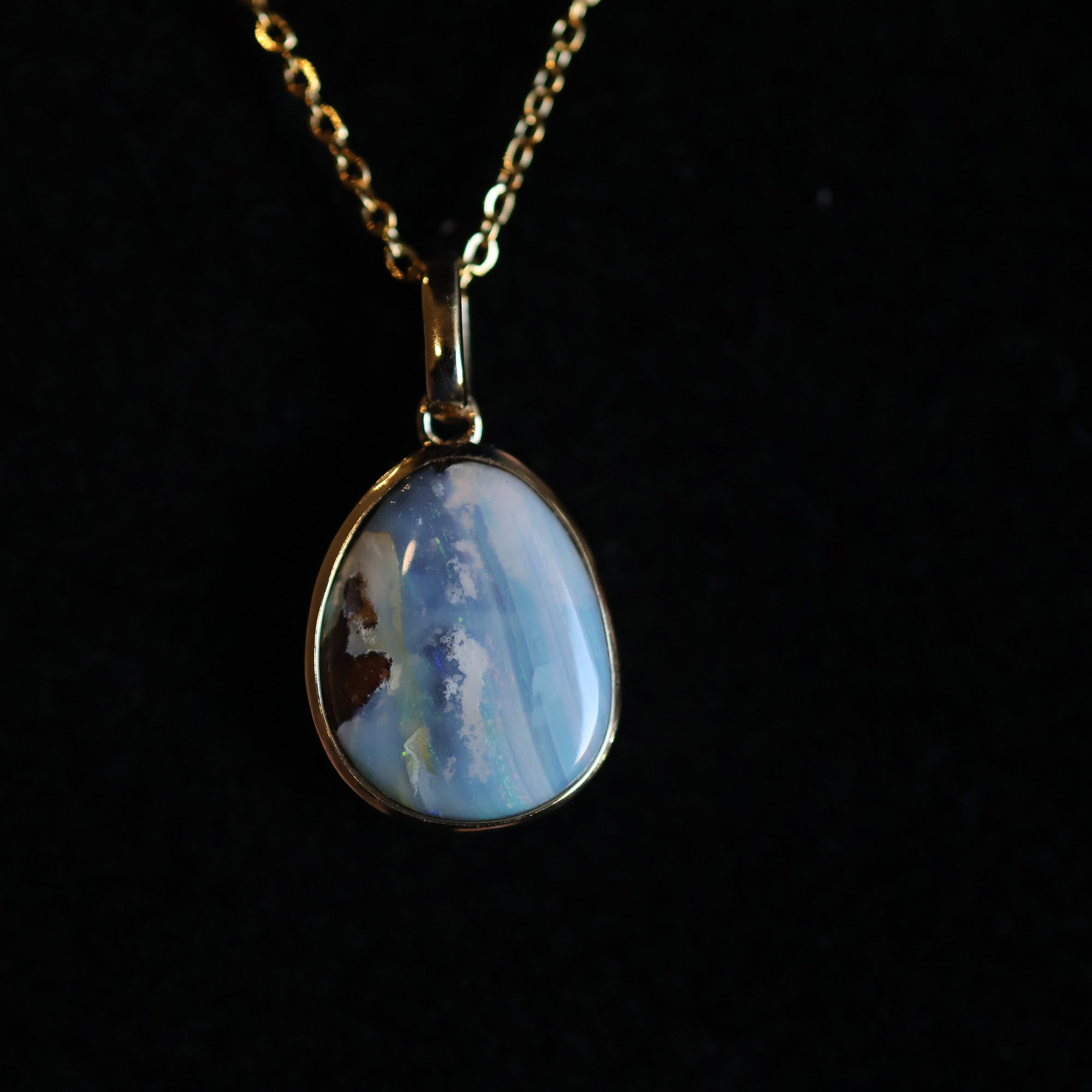 14k Gold Baby Blue Boulder Opal Pendant