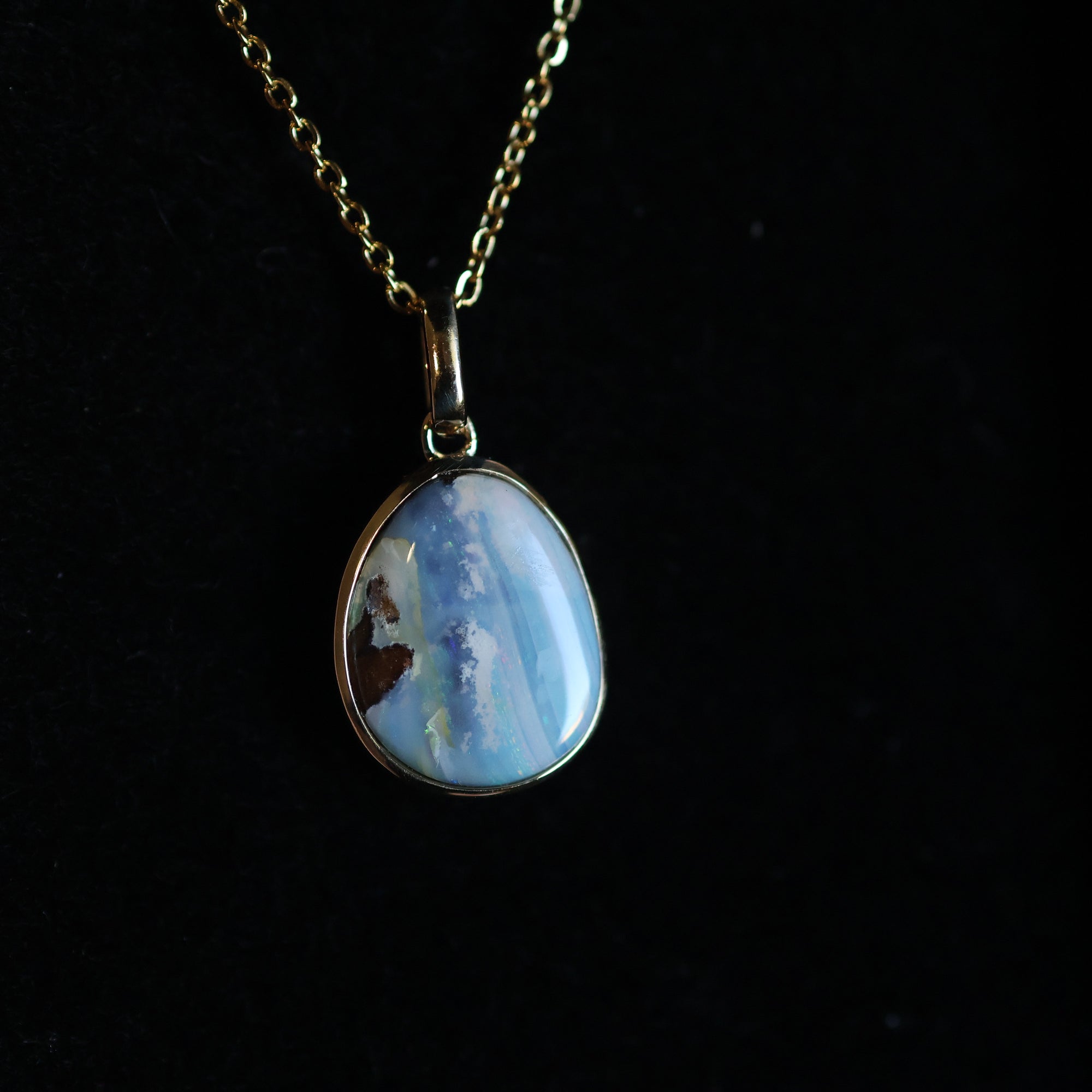 14k Gold Baby Blue Boulder Opal Pendant