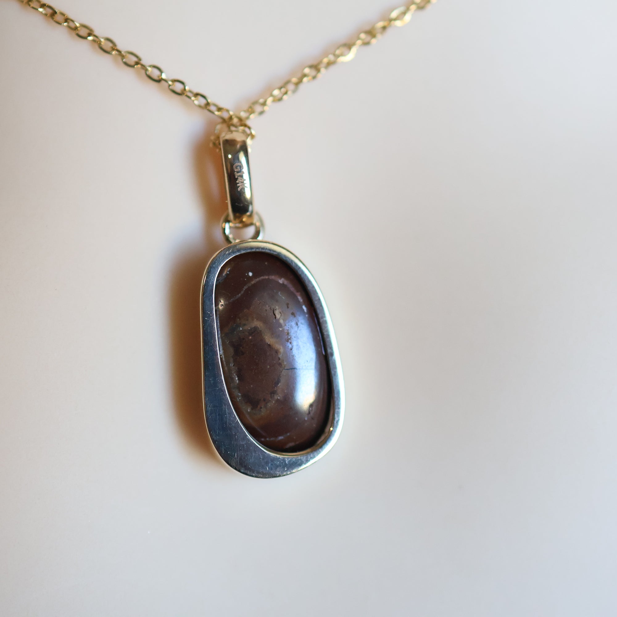 14k Gold River Flow Bluish Violet Boulder Opal & Pearl Pendant