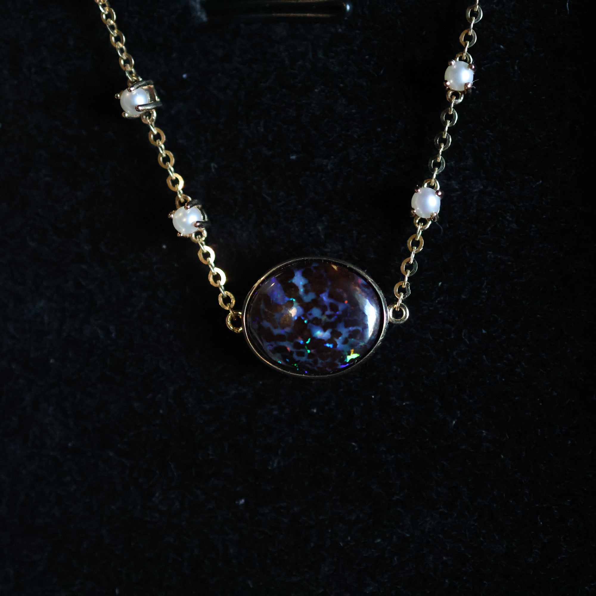 14k Gold Violet Boulder Opal Natural Pearl Bracelet