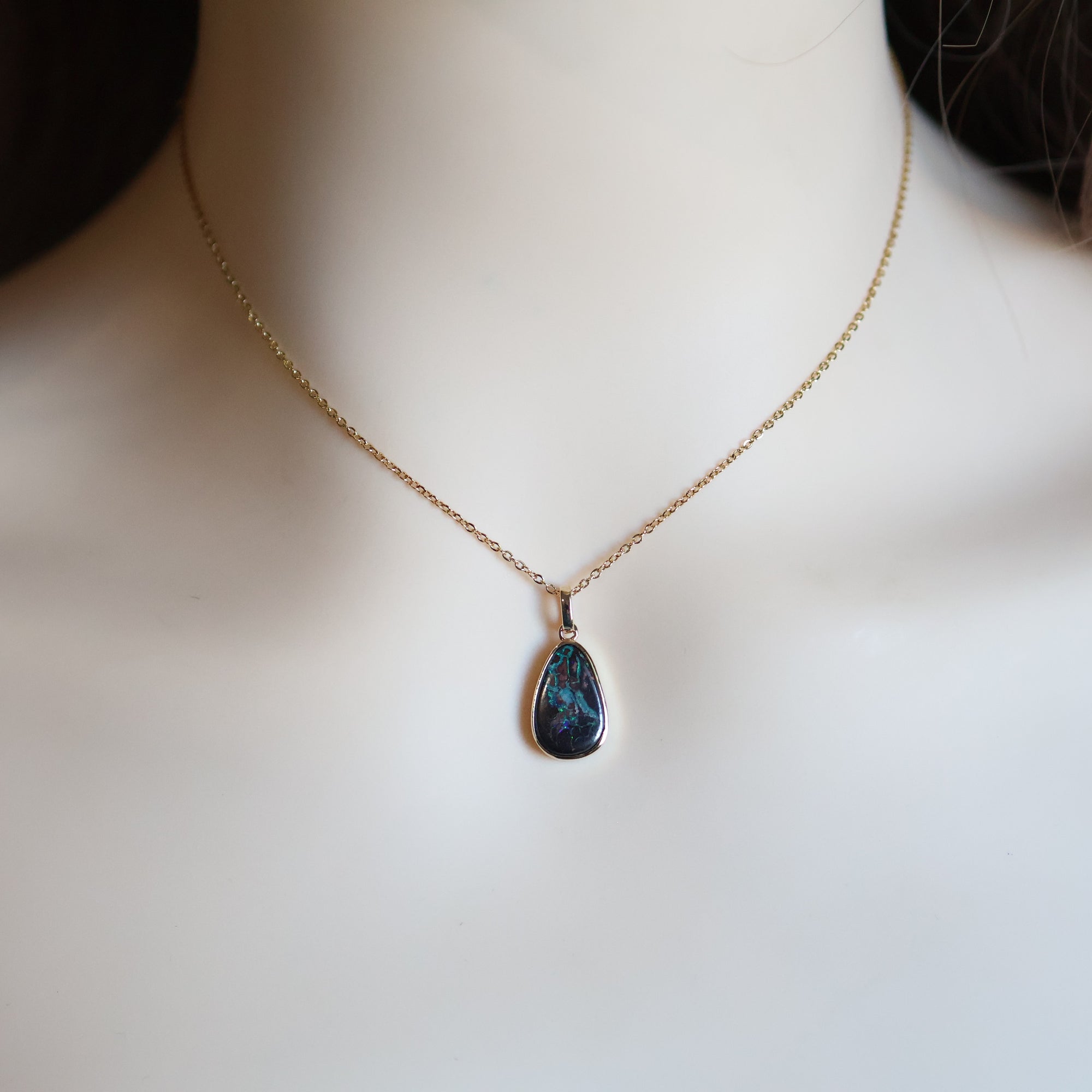 14k Gold Red Blue Boulder Opal Pendant, Vibrant Natural Opal Jewelry