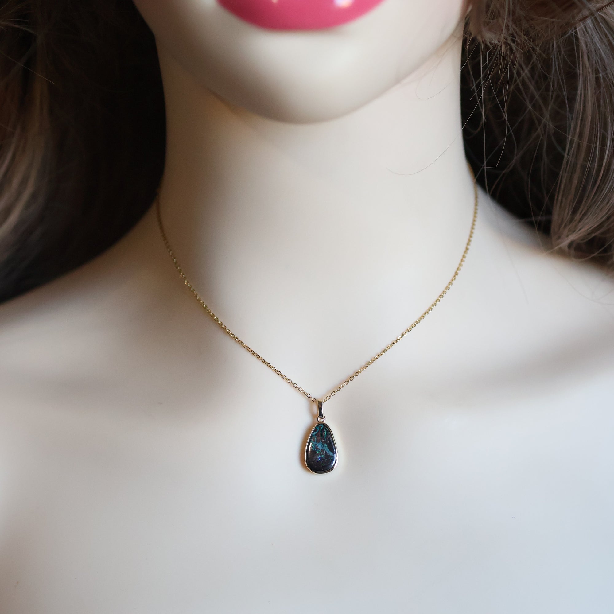 14k Gold Red Blue Boulder Opal Pendant, Vibrant Natural Opal Jewelry