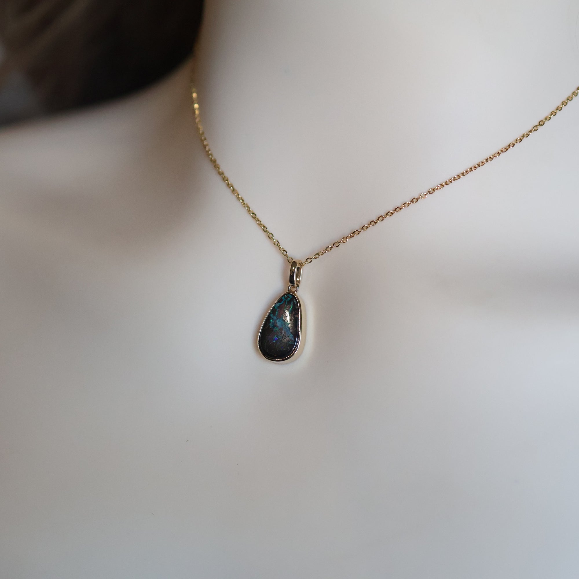 14k Gold Red Blue Boulder Opal Pendant, Vibrant Natural Opal Jewelry