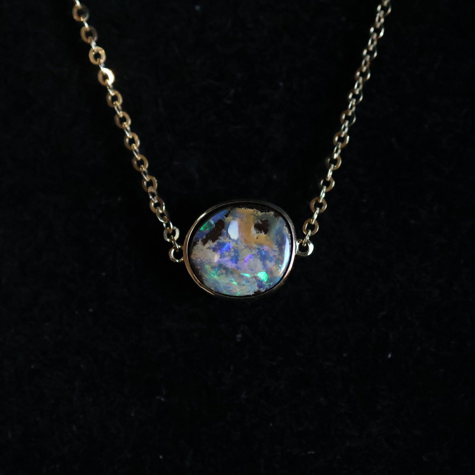 14k Gold Galaxy Blue Boulder Opal Pendant
