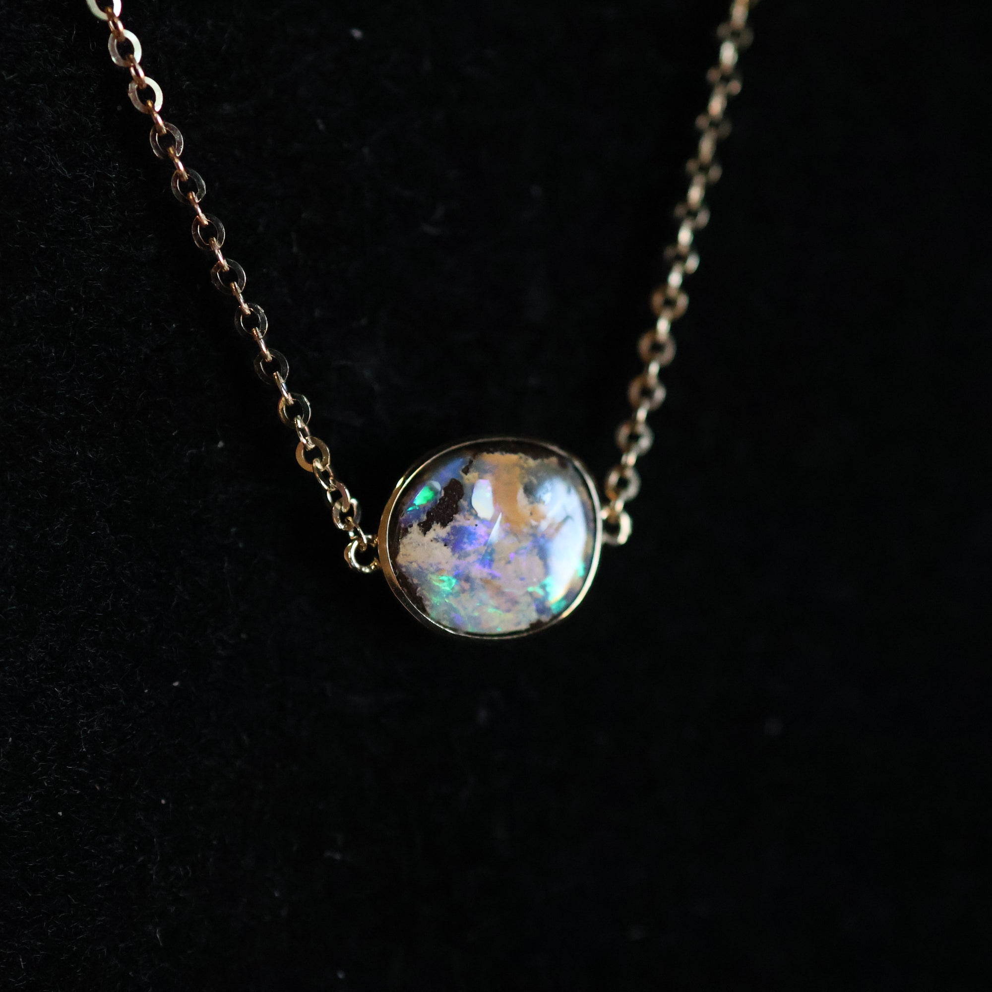14k Gold Galaxy Blue Boulder Opal Pendant