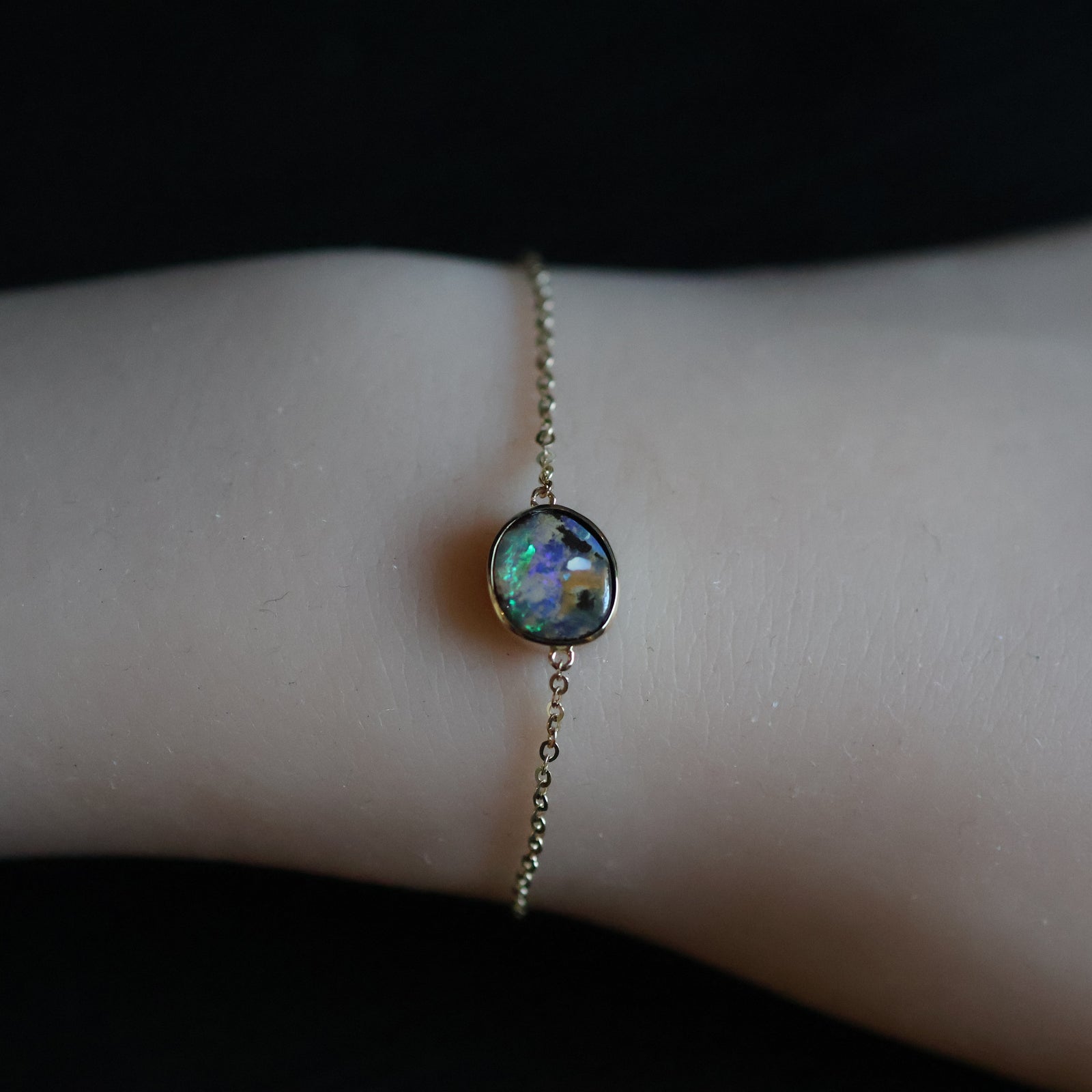 14k Gold Galaxy Blue Boulder Opal Pendant
