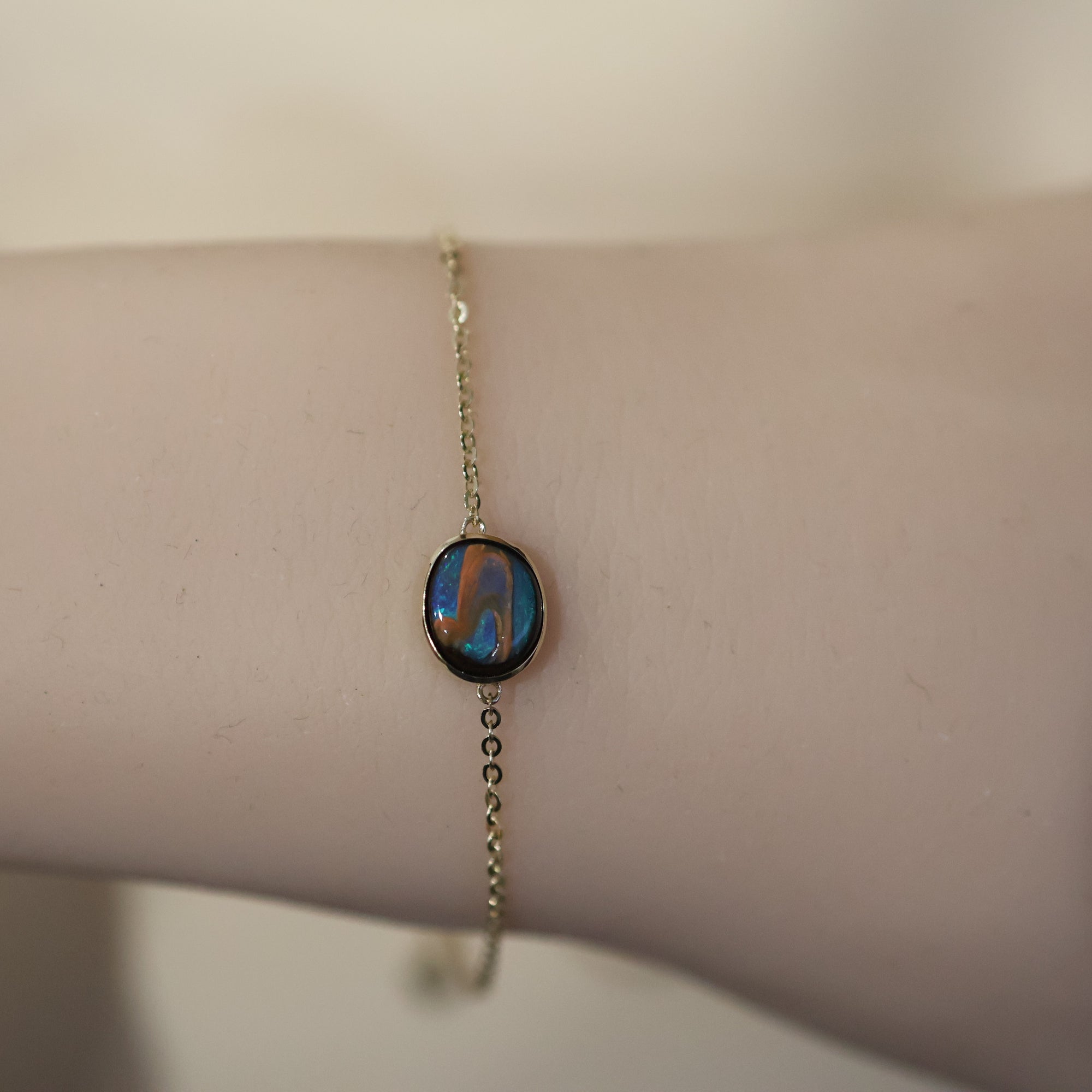 14k Gold Boulder Opal Bracelet, Natural One of a Kind Painting Pattern