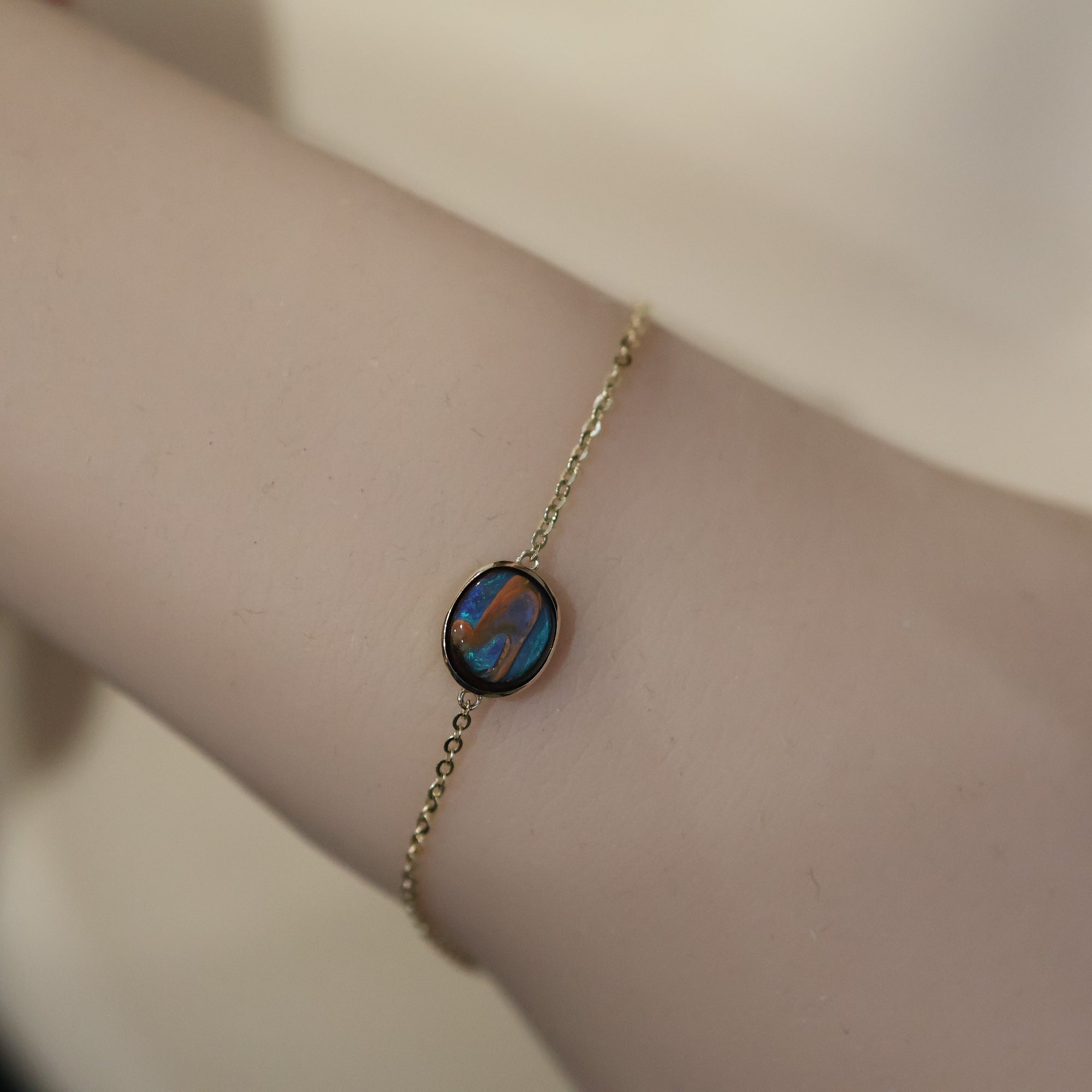 14k Gold Boulder Opal Bracelet, Natural One of a Kind Painting Pattern