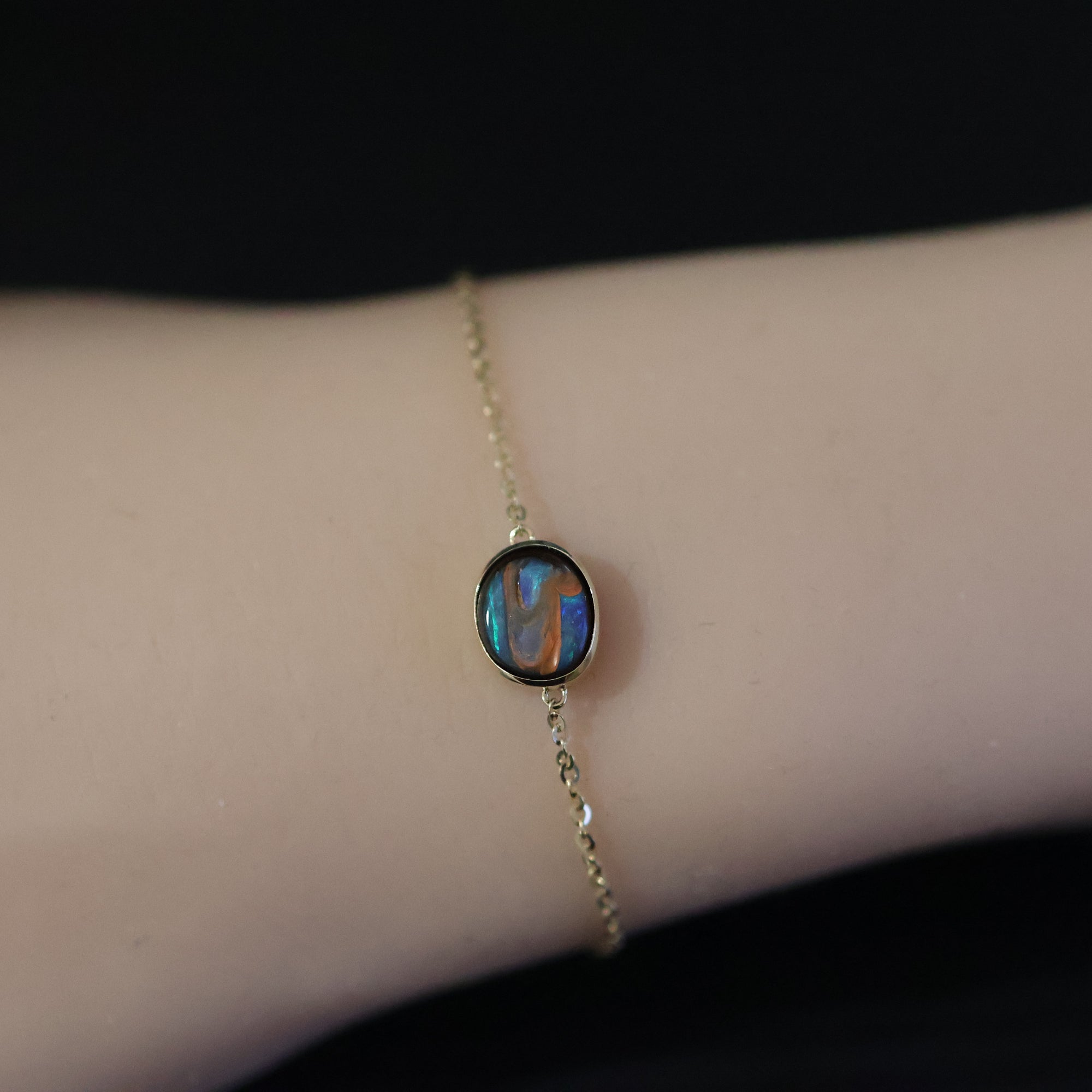 14k Gold Boulder Opal Bracelet, Natural One of a Kind Painting Pattern