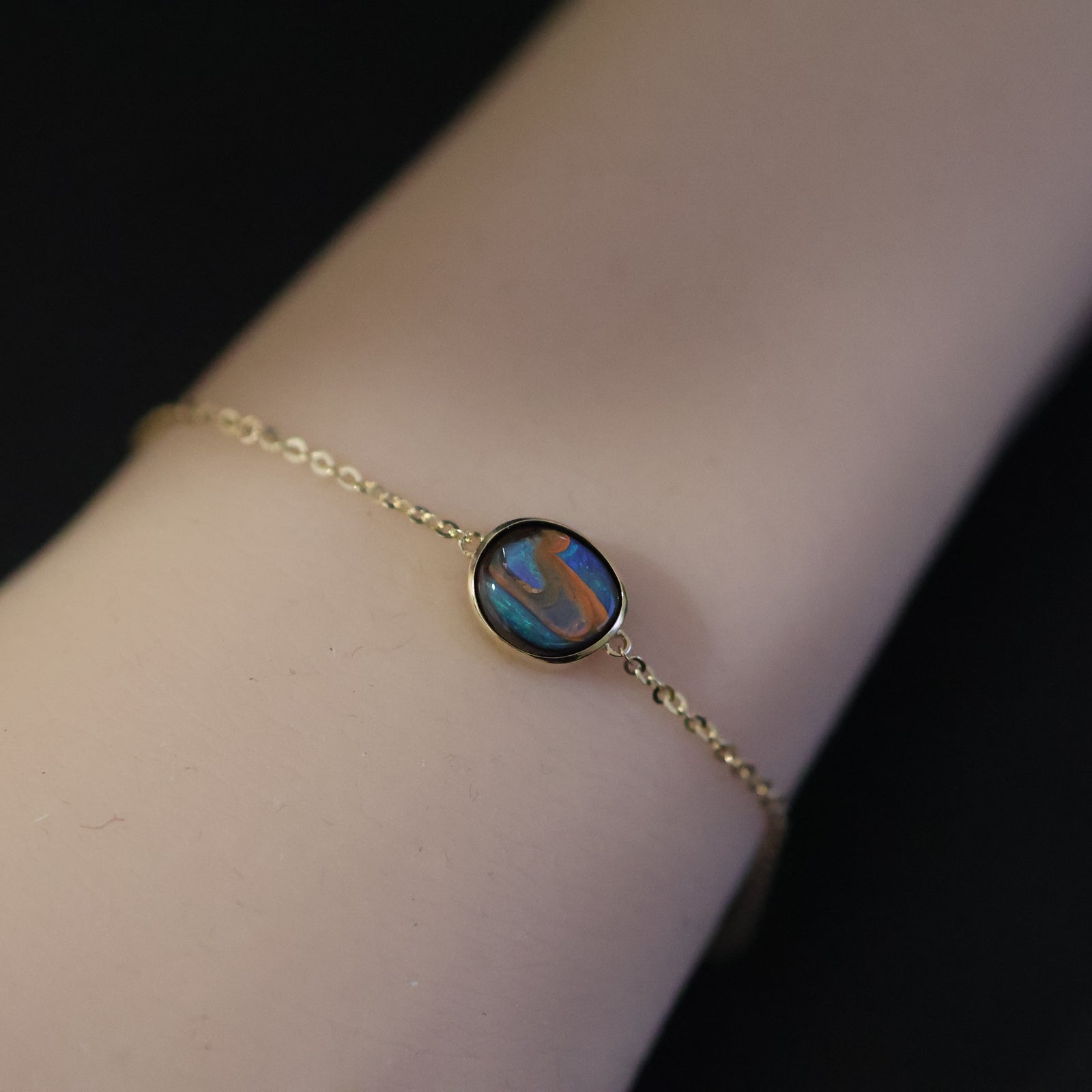 14k Gold Boulder Opal Bracelet, Natural One of a Kind Painting Pattern