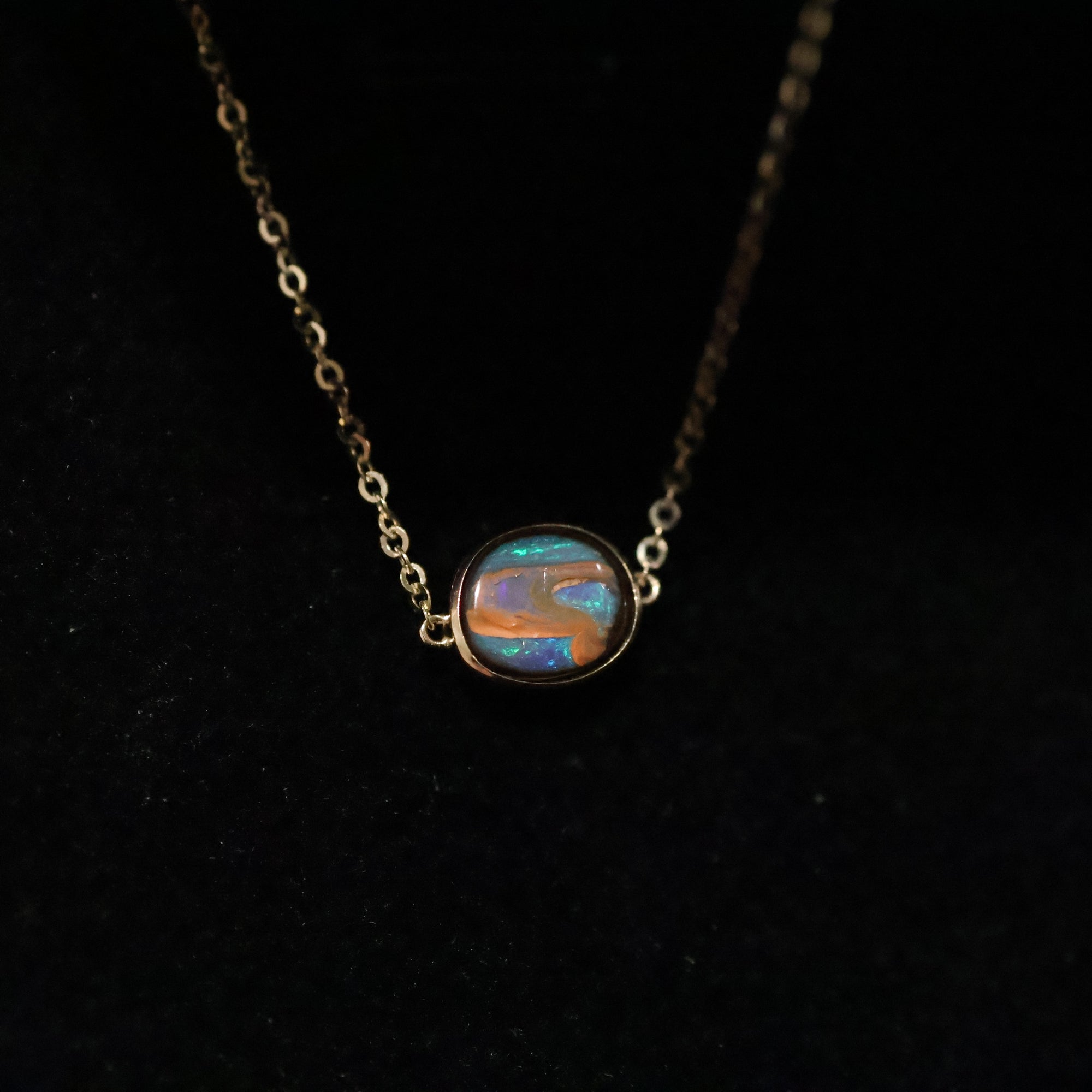 14k Gold Boulder Opal Bracelet, Natural One of a Kind Painting Pattern