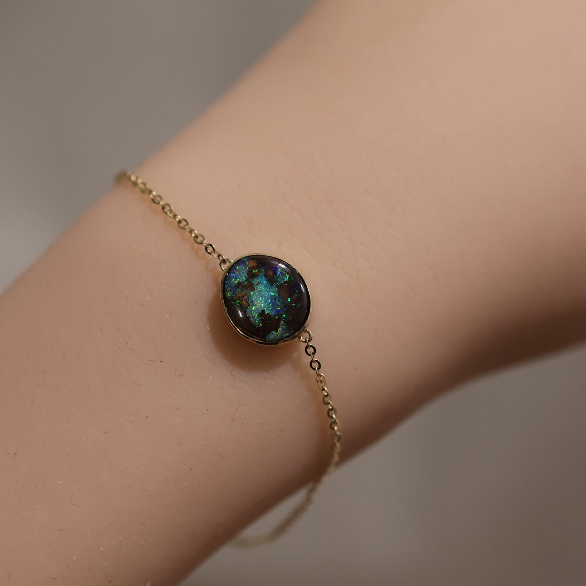 14k gold green black boulder opal bracelet
