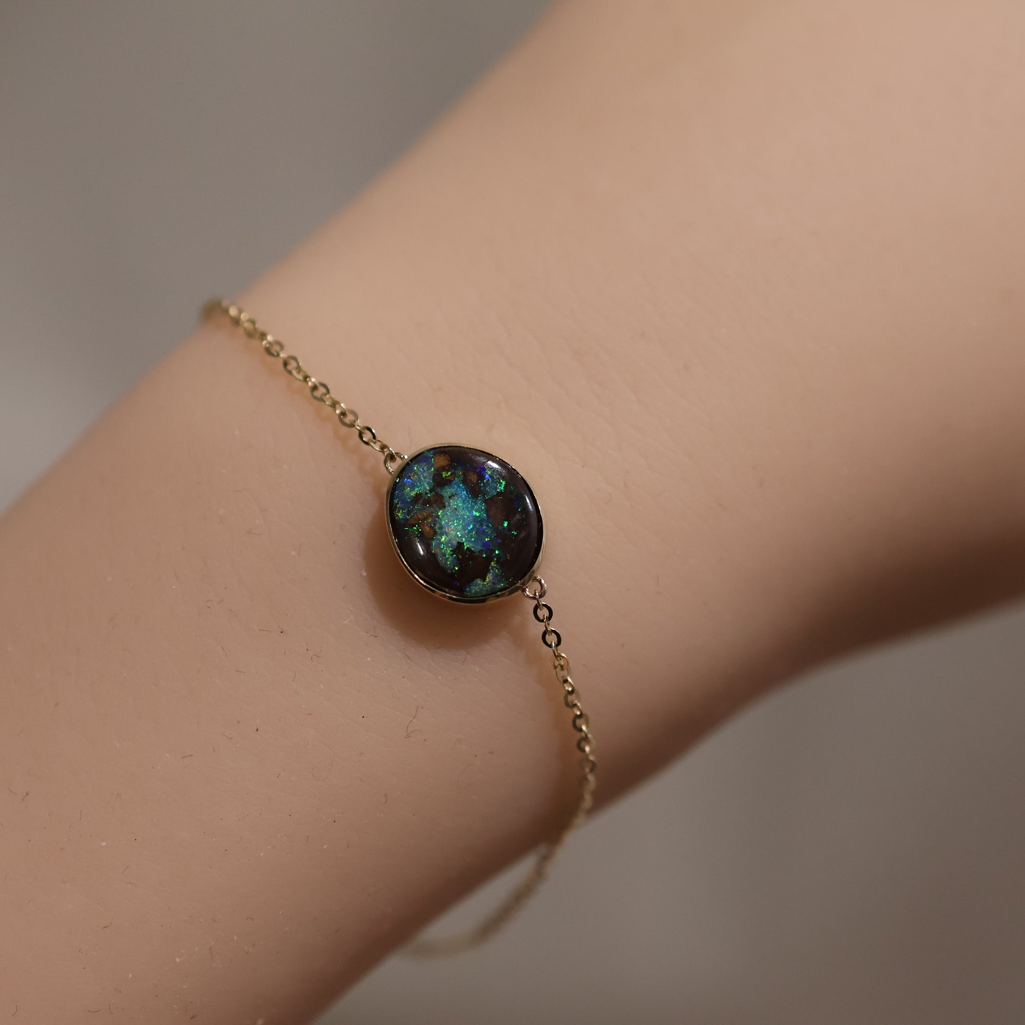 14k gold green black boulder opal bracelet