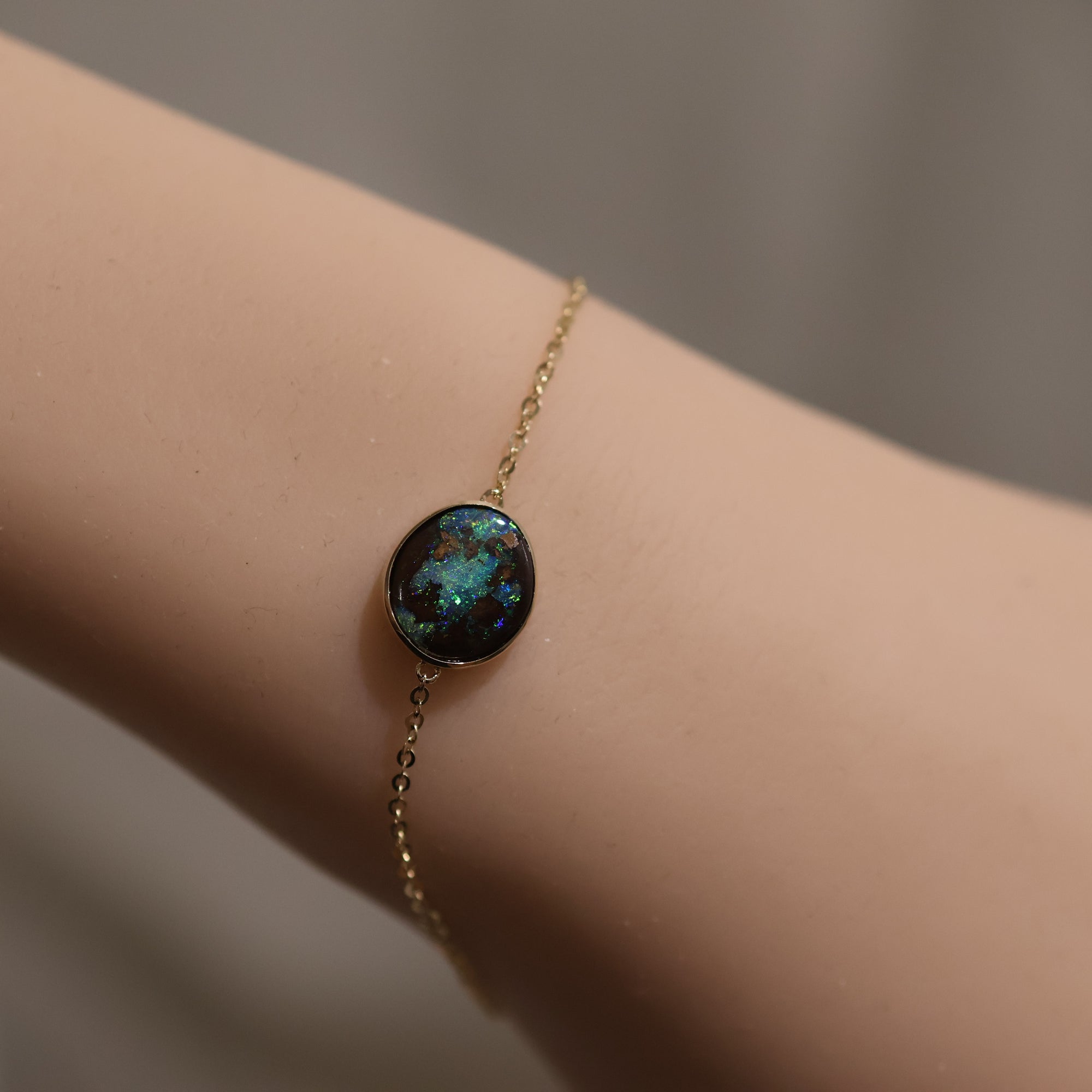 14k gold green black boulder opal bracelet