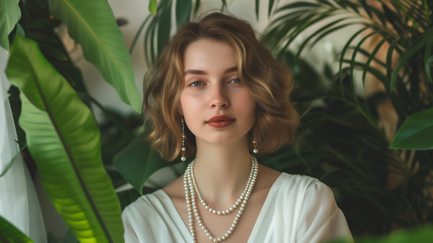 A Women Wearing A Pearl Jewelry Set - Vsabel Jewellery