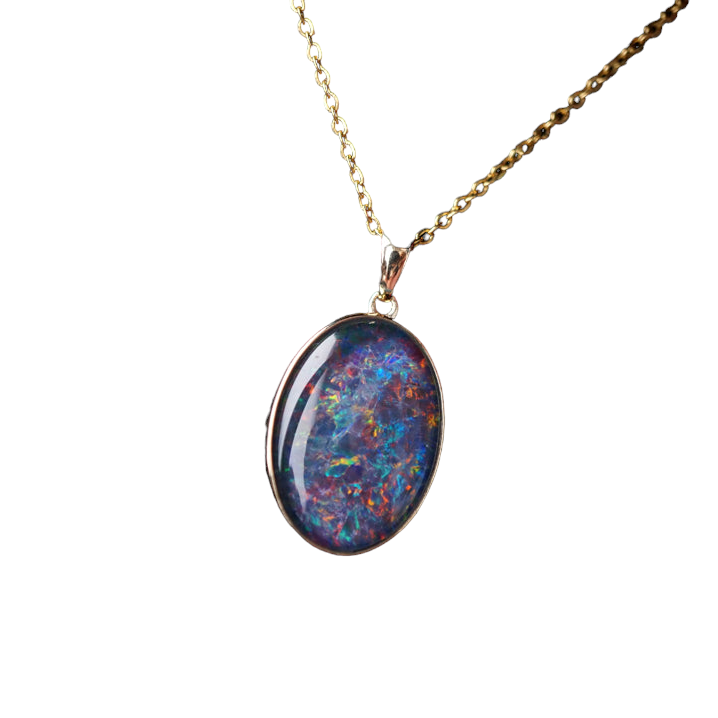 Stunning Blue 14K Gold Opal Pendant-Vsabel Jewellery