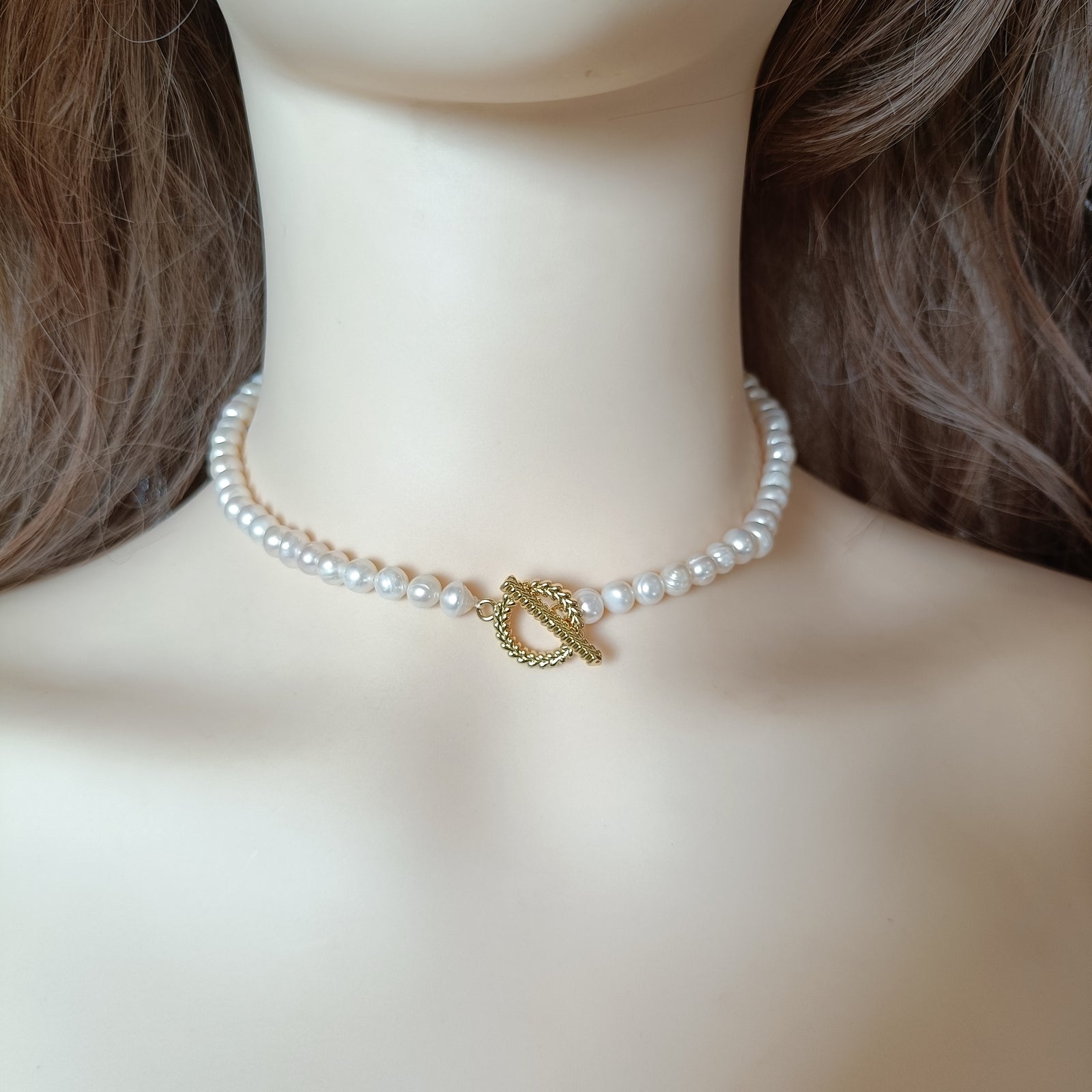 Gold Wheat Clasp Pearl Necklace, Elegant Freshwater Pearl Jewelry
