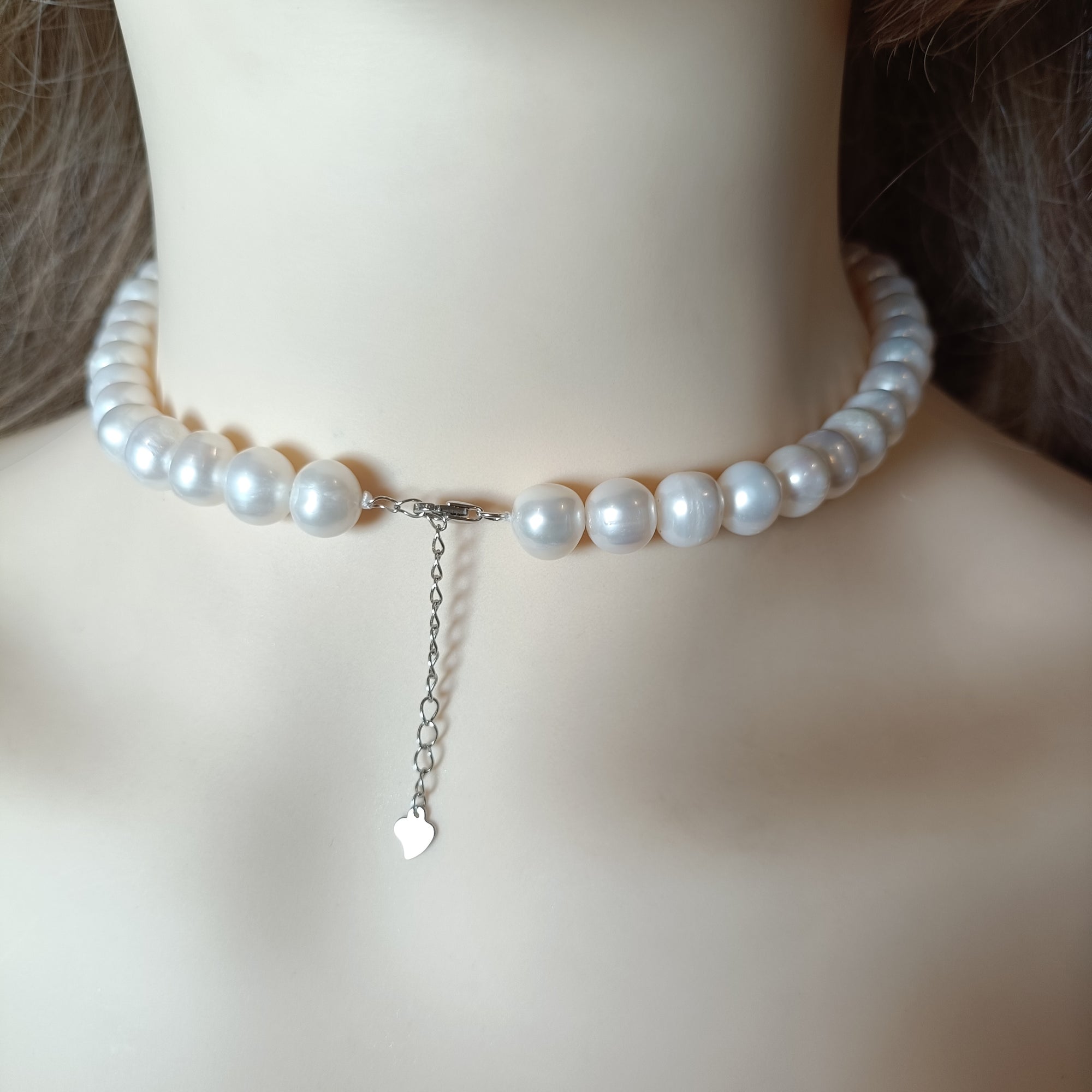 White Round Pearl Necklace, Real Freshwater Pearls, Classic Elegant Strand