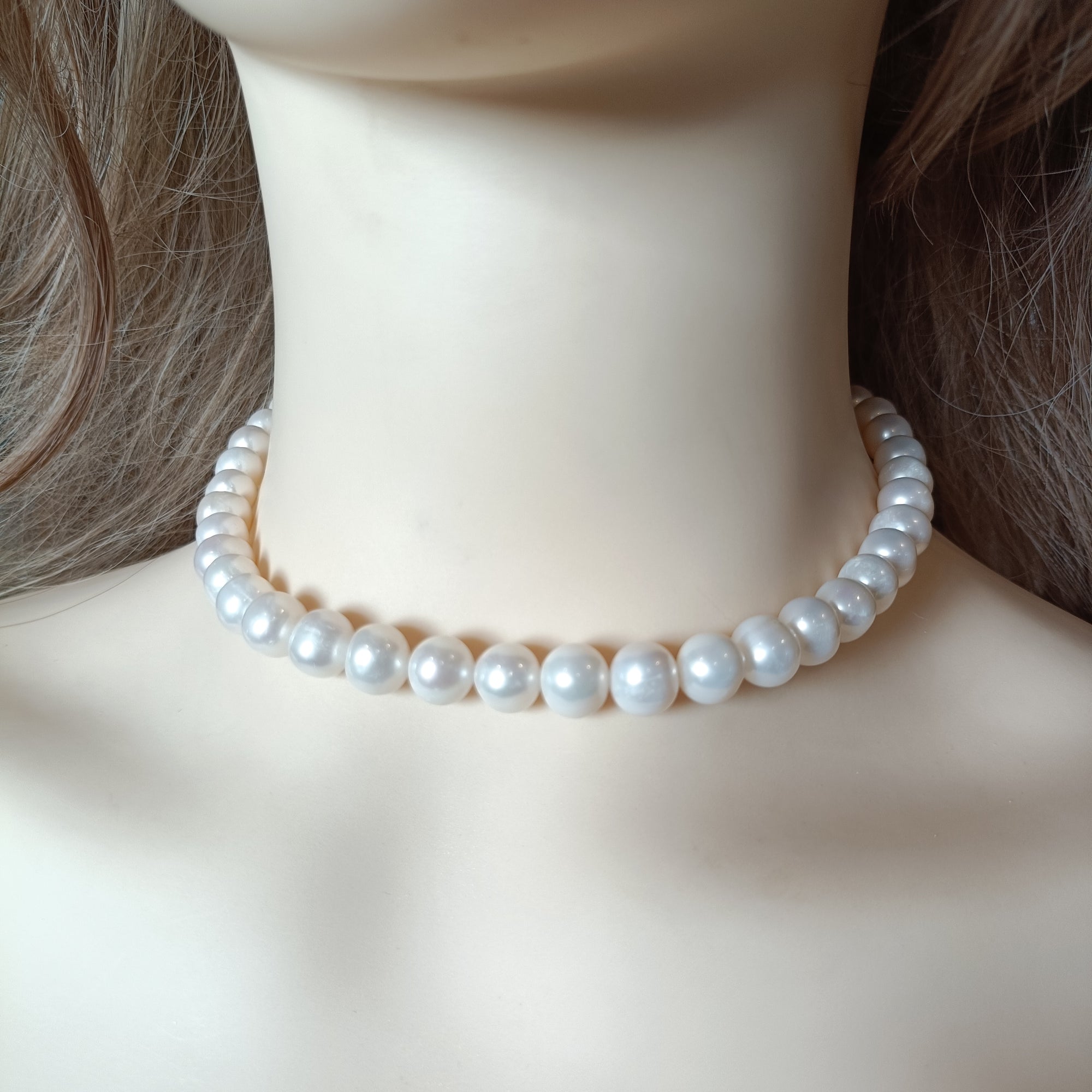 White Round Pearl Necklace, Real Freshwater Pearls, Classic Elegant Strand
