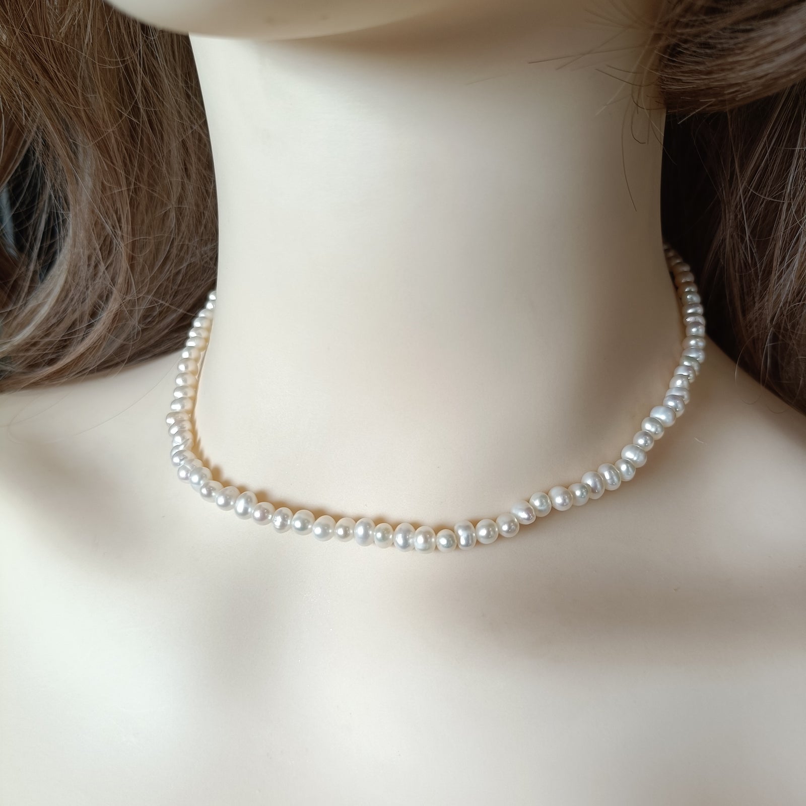Tiny White Pearl Choker Necklace, Minimalist Freshwater Pearl Jewelry