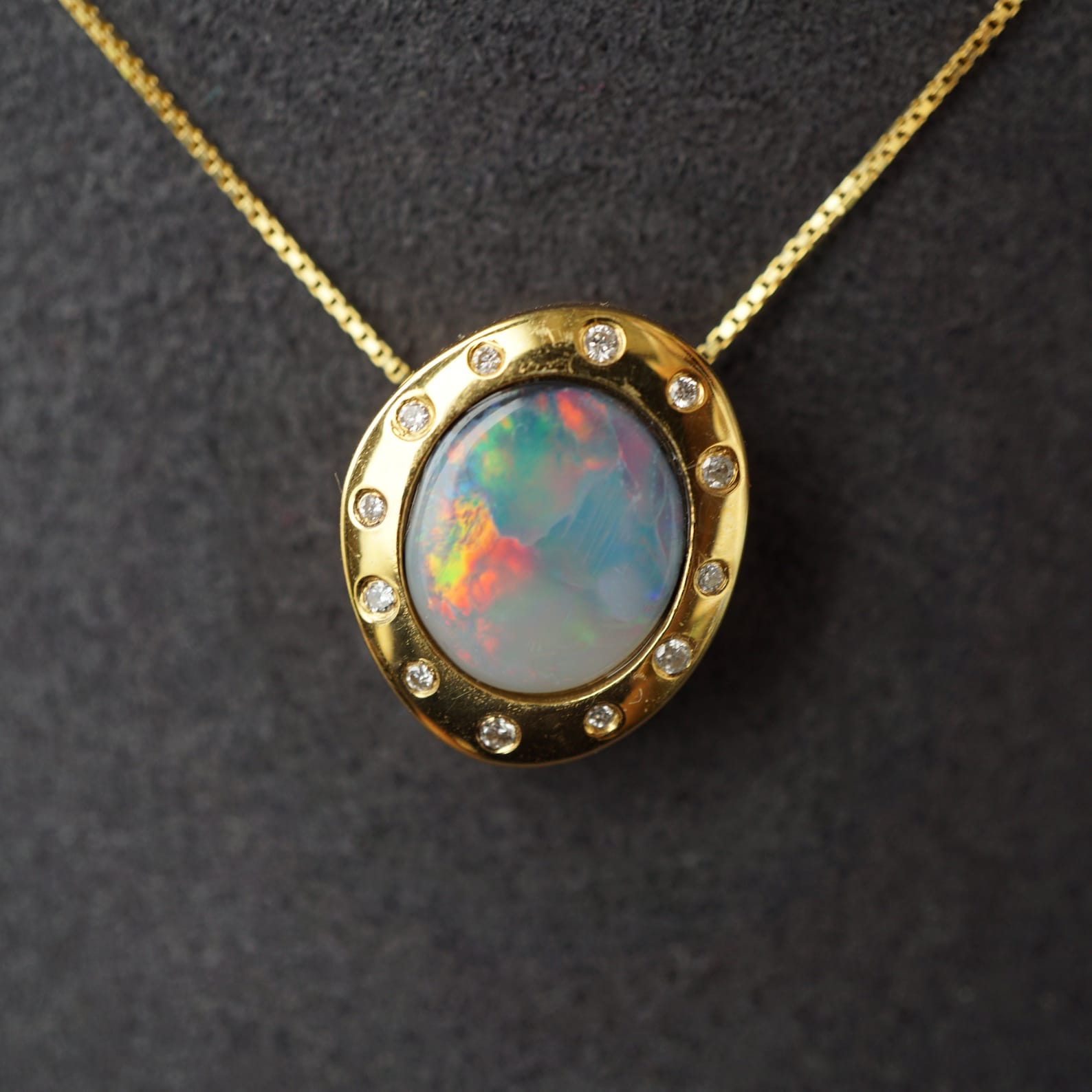 14K Gold Vintage Style Black Opal Necklace