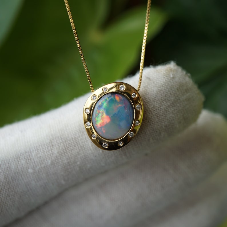 14K Gold Vintage Style Black Opal Necklace