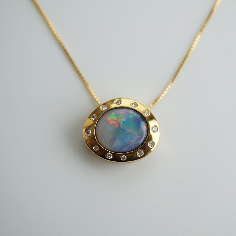 14K Gold Vintage Style Black Opal Necklace