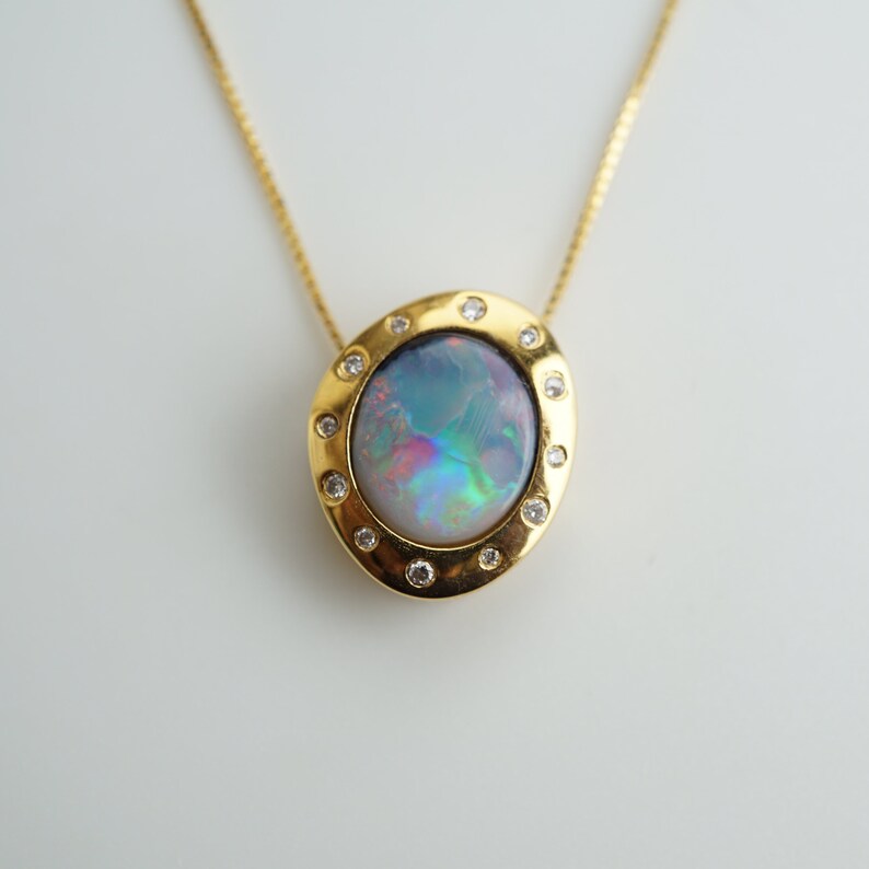 14K Gold Vintage Style Black Opal Necklace