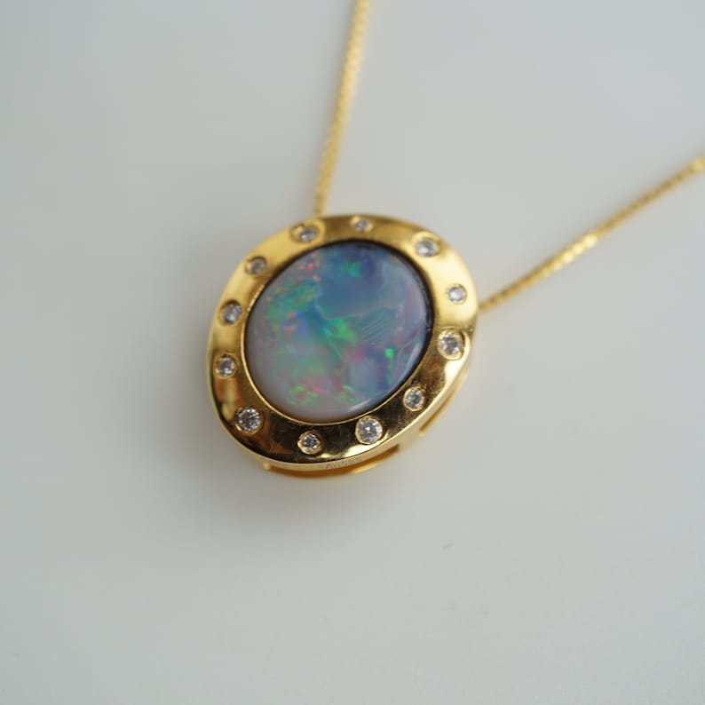 14K Gold Vintage Style Black Opal Necklace