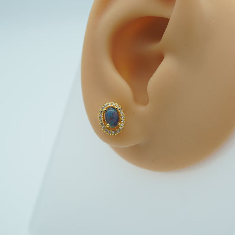 Halo Style Australian Opal Triplet Set: Necklace & Earrings