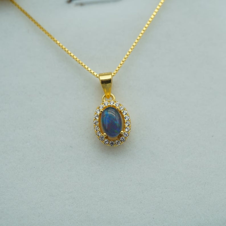 Halo Style Australian Opal Triplet Set: Necklace & Earrings