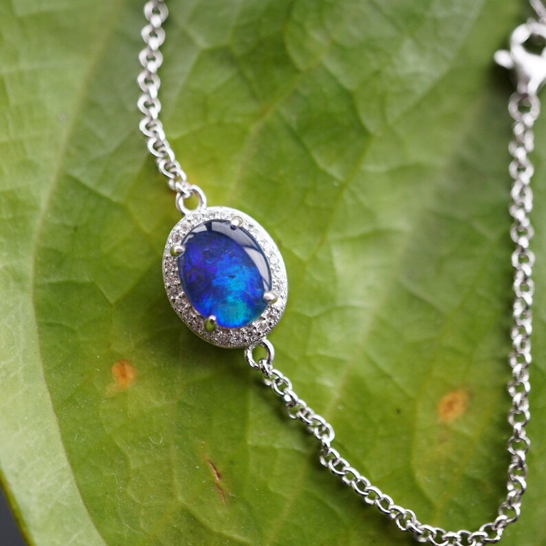 Sterling silver natural australian opal bracelet, opal bracelet, rainbown opal bracelet, 7x9mm-Vsabel Jewellery
