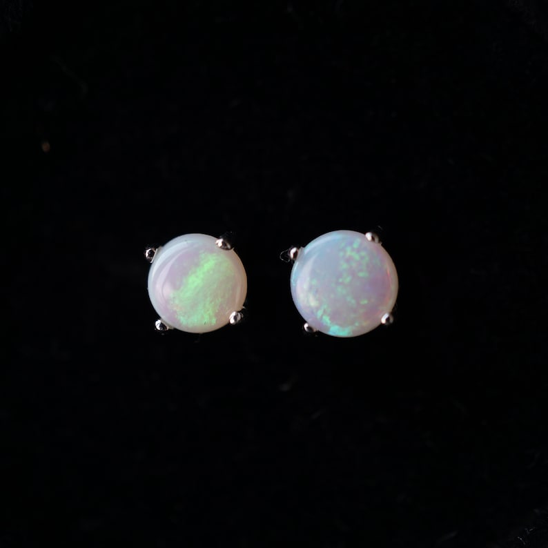 Simple 18k White Opal Studs - Timeless Elegance-Vsabel Jewellery