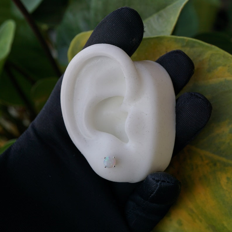 Simple 18k White Opal Studs - Timeless Elegance-Vsabel Jewellery