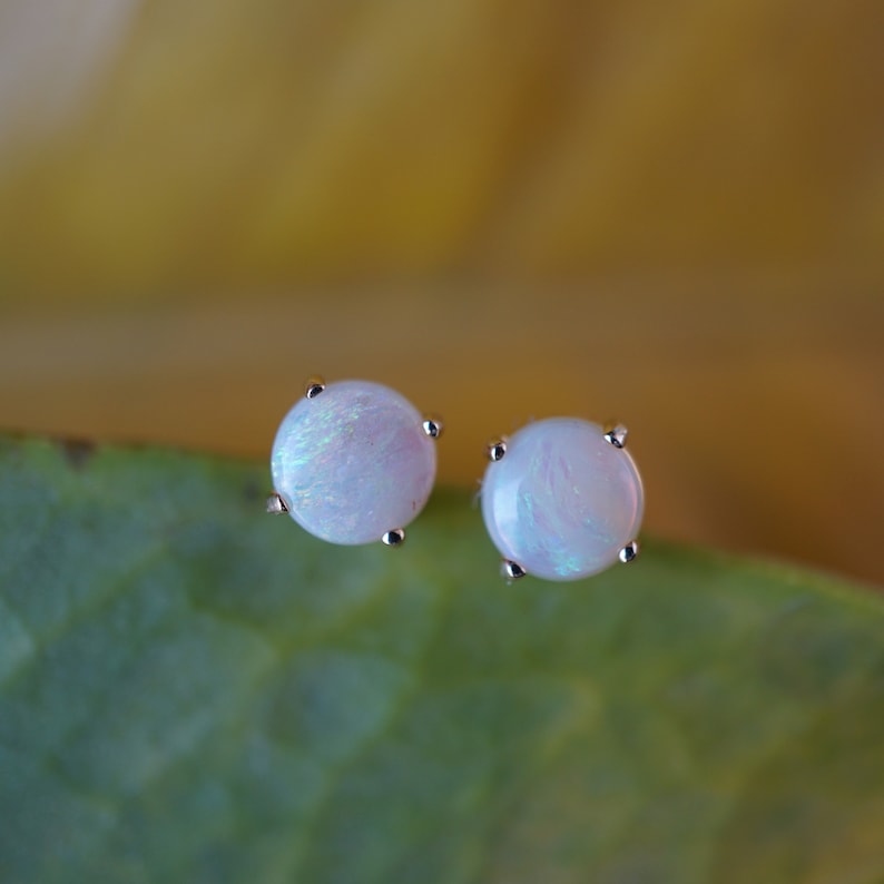Simple 18k White Opal Studs - Timeless Elegance-Vsabel Jewellery