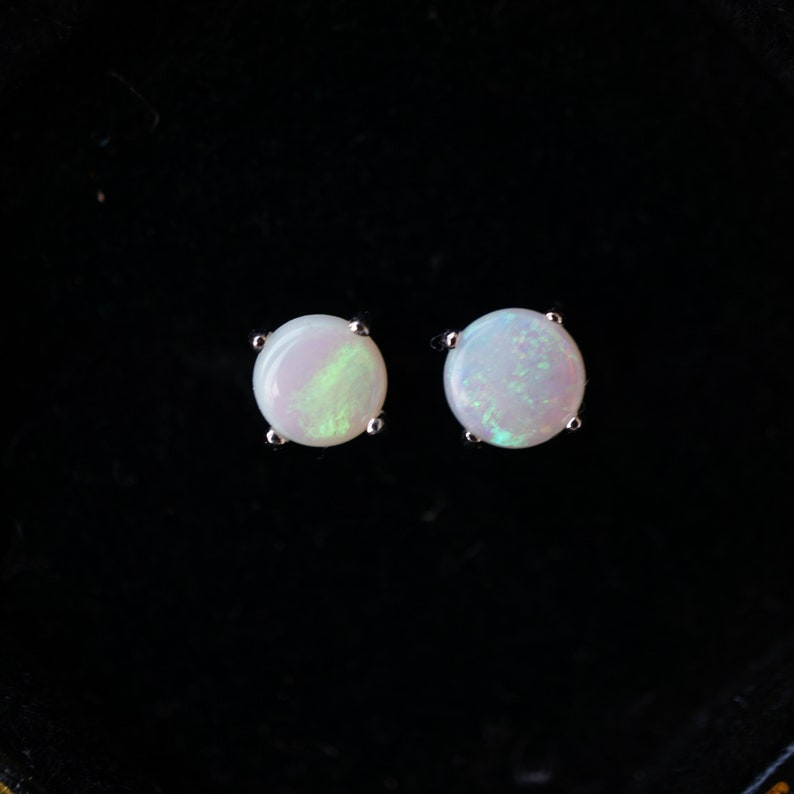 Simple 18k White Opal Studs - Timeless Elegance-Vsabel Jewellery