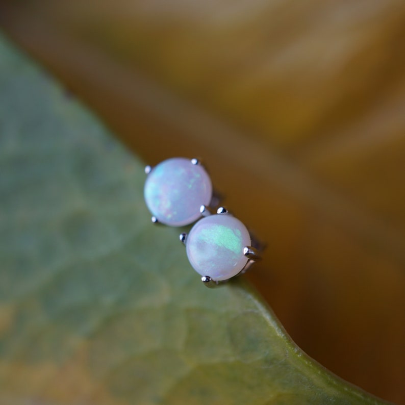 Simple 18k White Opal Studs - Timeless Elegance-Vsabel Jewellery