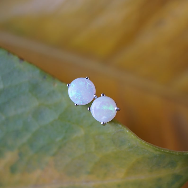 Simple 18k White Opal Studs - Timeless Elegance-Vsabel Jewellery