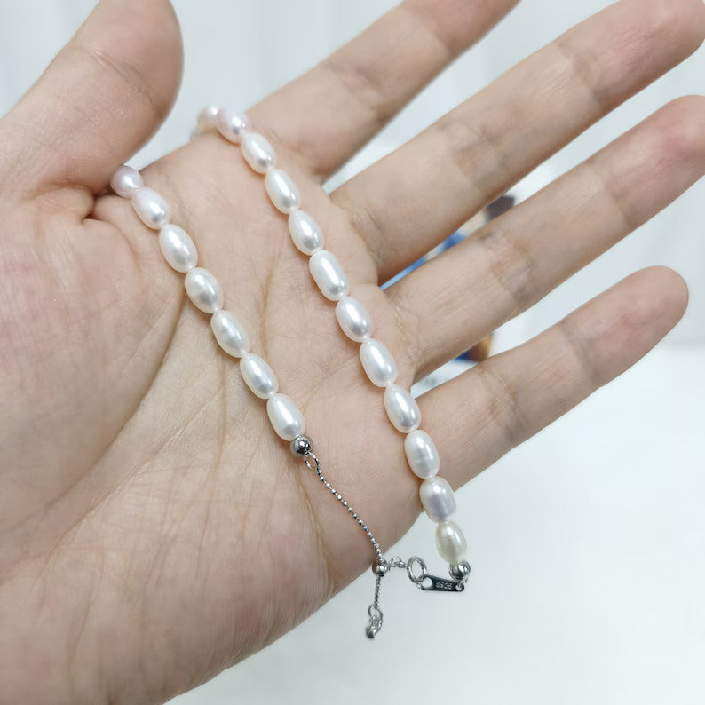 Adjustable Freshwater Rice Pearl Necklace
