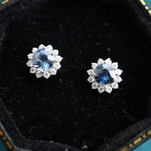 18K Blue Sapphire and Moissanite Stud Earrings 5mm-Vsabel Jewellery