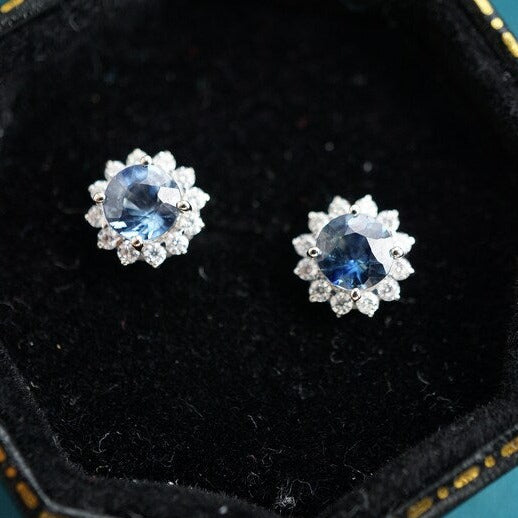 18K Blue Sapphire and Moissanite Stud Earrings 5mm-Vsabel Jewellery