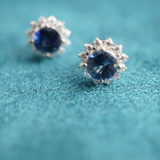 18K Blue Sapphire and Moissanite Stud Earrings 5mm-Vsabel Jewellery