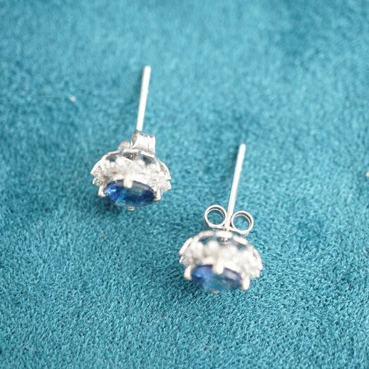 18K Blue Sapphire and Moissanite Stud Earrings 5mm-Vsabel Jewellery