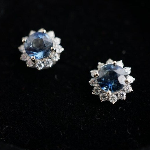 18K Blue Sapphire and Moissanite Stud Earrings 5mm-Vsabel Jewellery