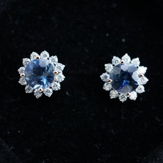 18K Blue Sapphire and Moissanite Stud Earrings 5mm-Vsabel Jewellery