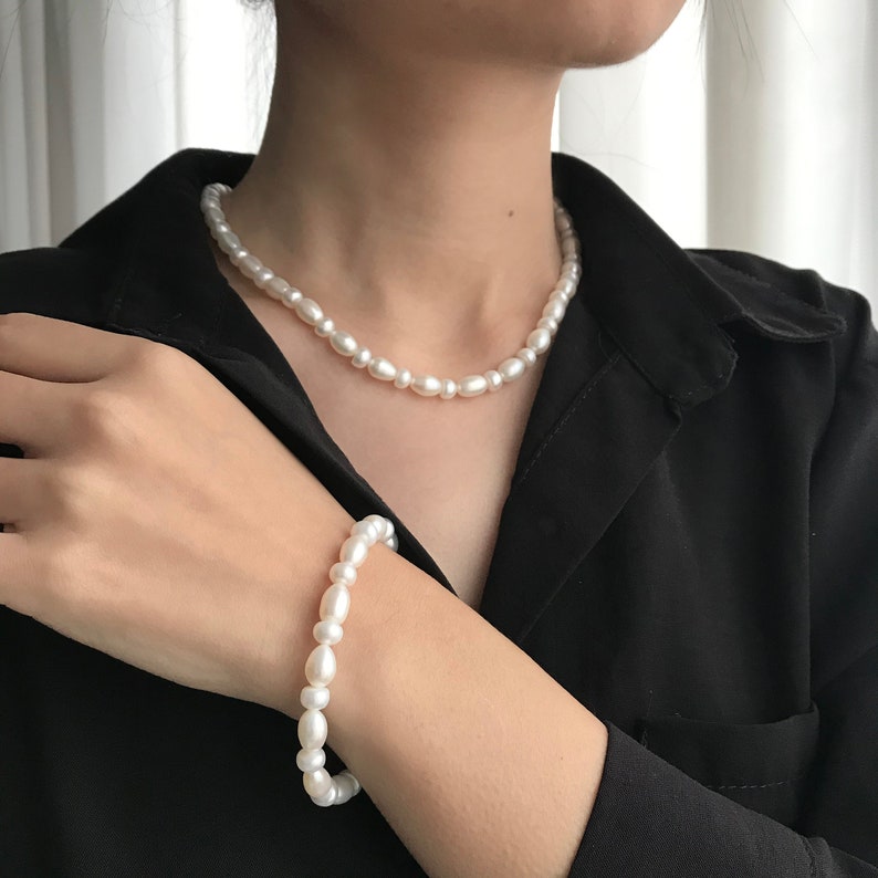 Rice Pearl Necklace &amp; Bracelet Set-Vsabel Jewellery