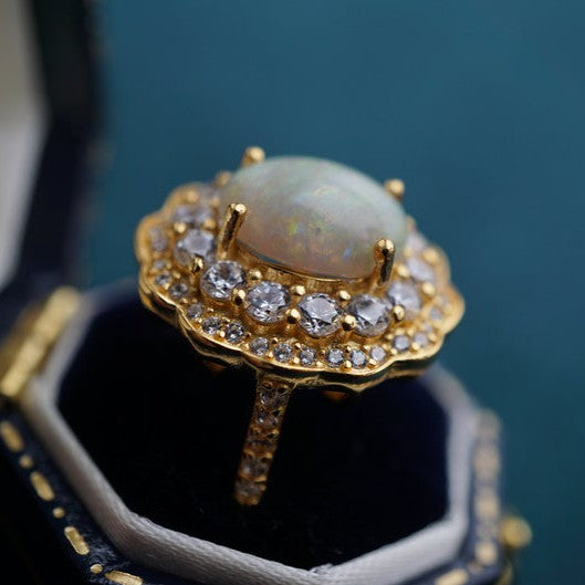 Luxury White Opal Ring, 8X10mm